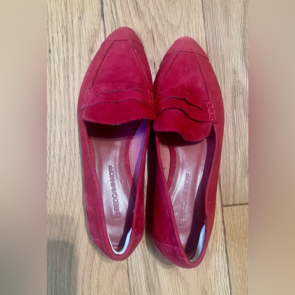 Rebecca Minkoff Preppy Red Suede Low Heel Loafers Size 8.5 Statement Shoes!